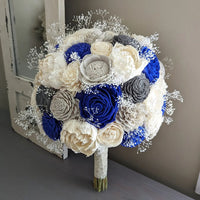 Royal Blue, Light Gray, Charcoal, and Ivory Bouquet with Baby's Breath